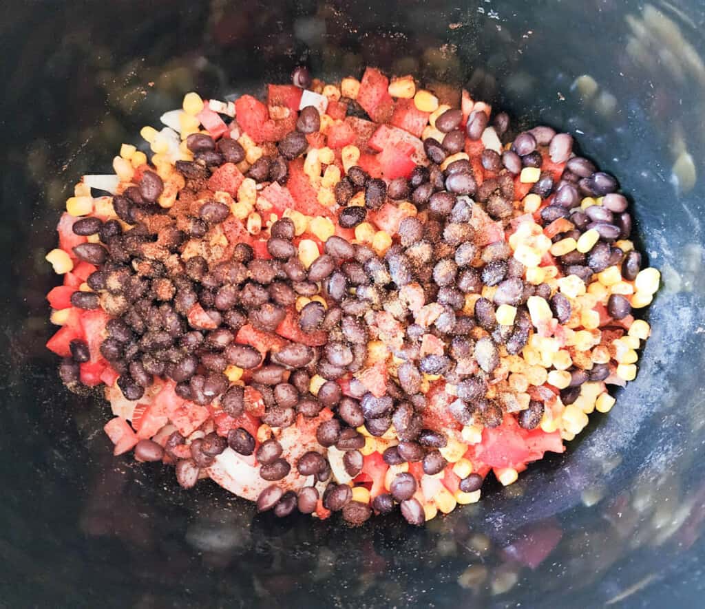 a picture of all of the ingredients in a slow cooker