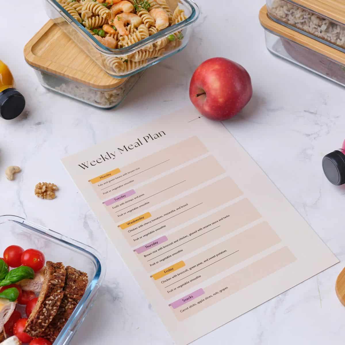 a picture of a meal plan sheet