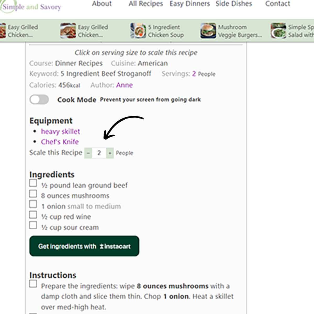 a picture showing how to scale a recipe on a blog post
