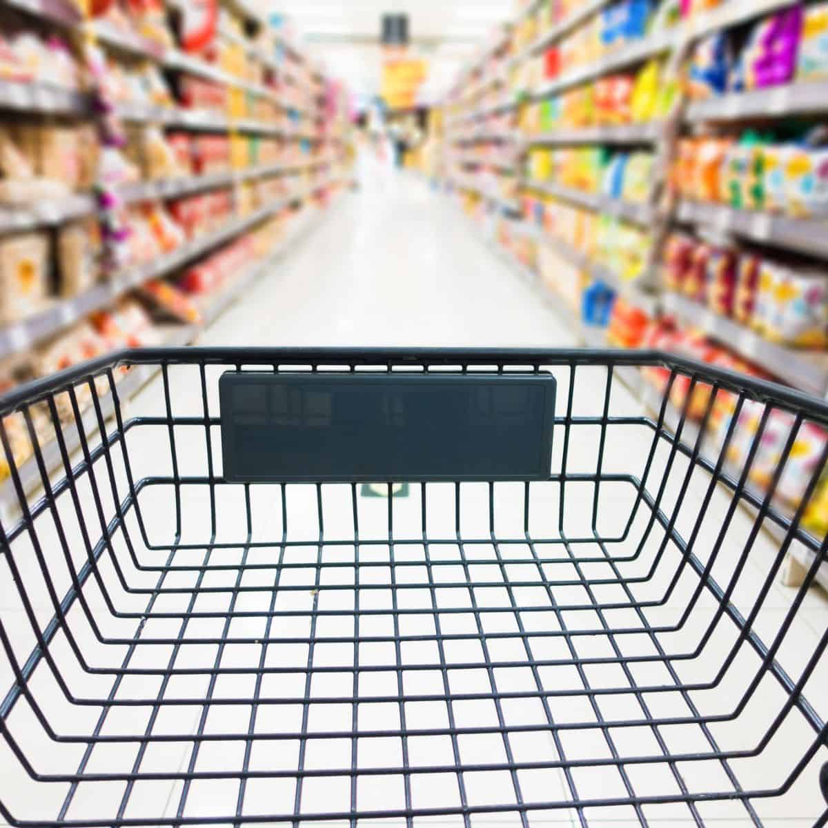 a picture of a shopping cart in a supermarket