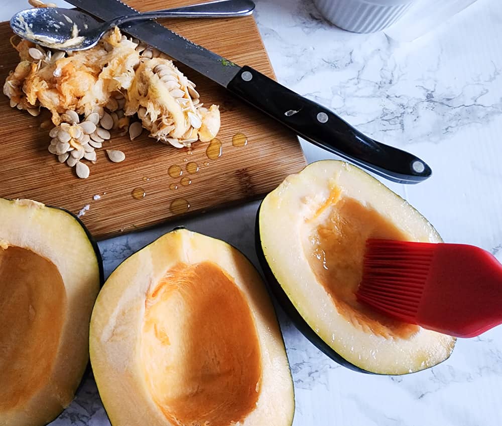a picture of brushing oil on squash