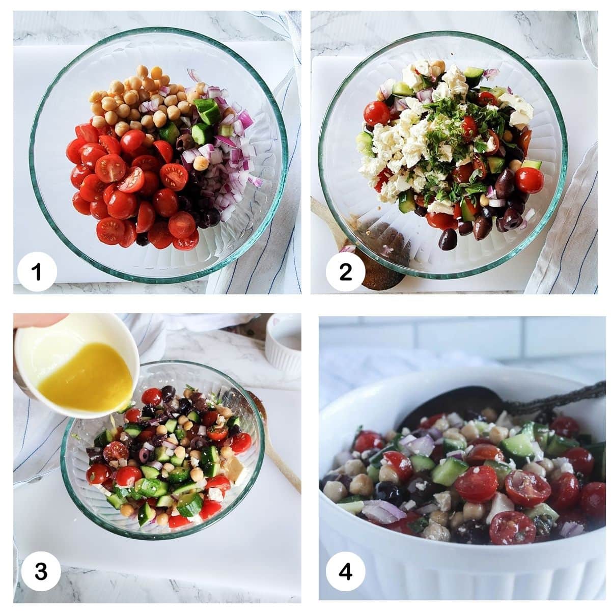 A collage of process steps needed to make cucumber onion salad