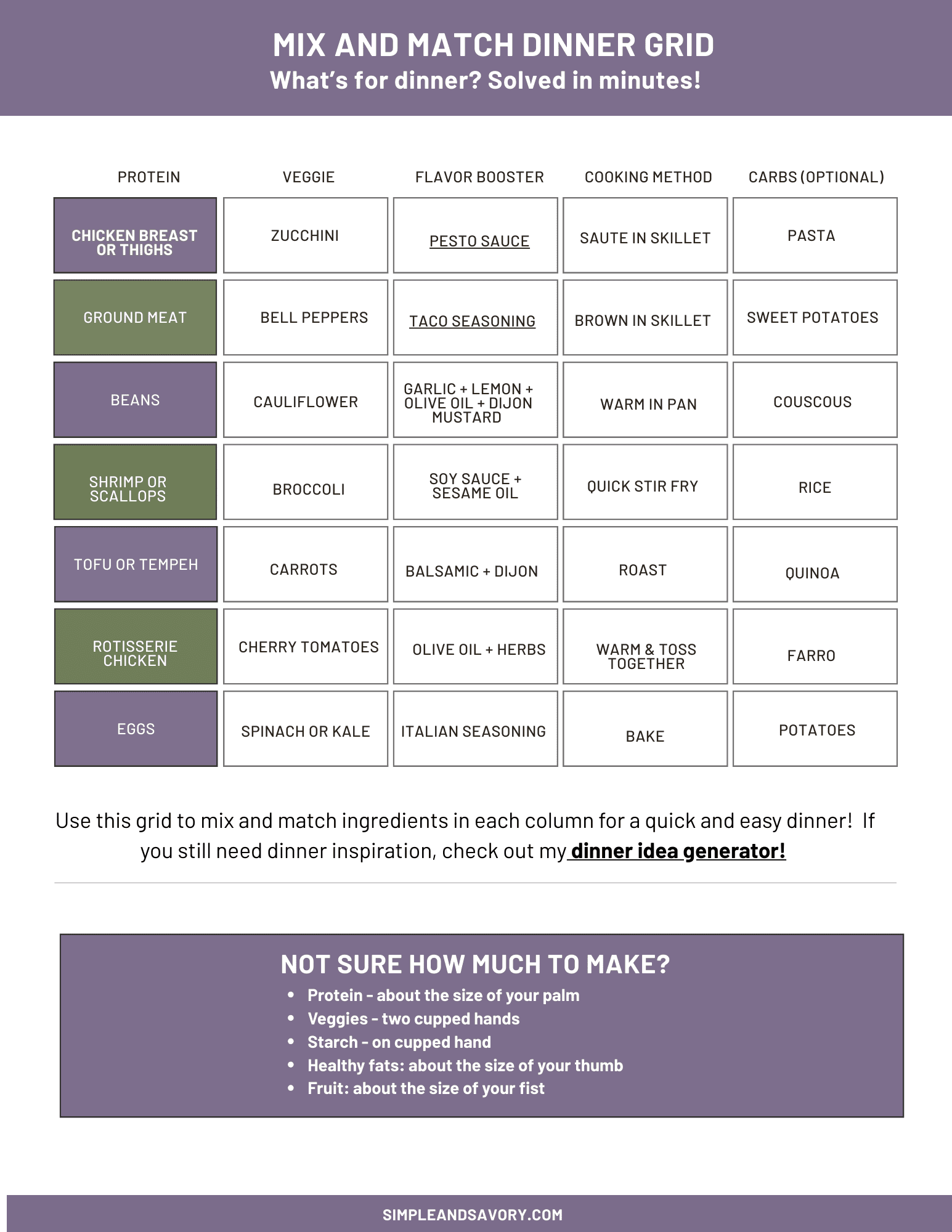 a picture of the dinner grid for the mix and match freebie for the block on my site