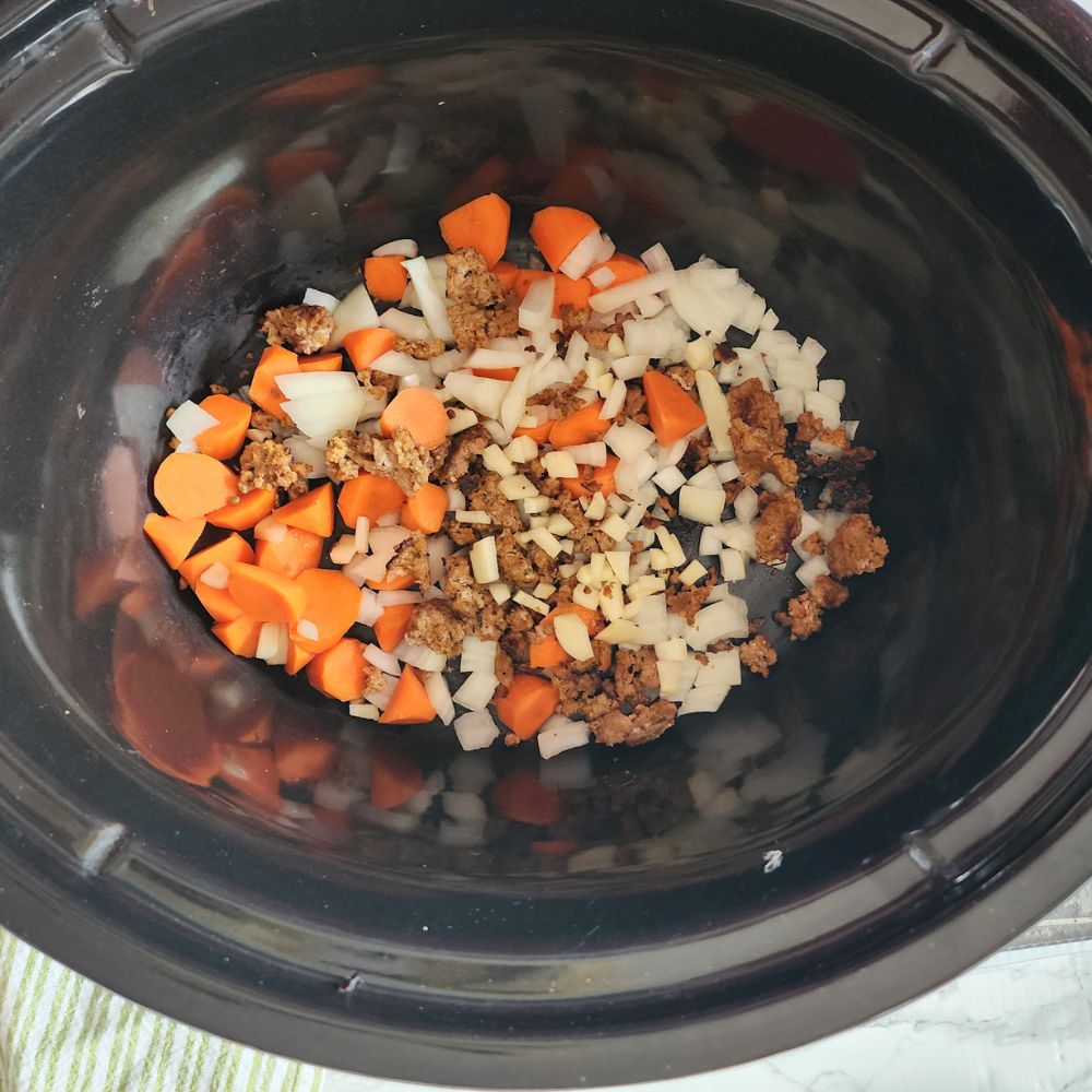 Process step 2 add sausage and veggies to slow cooker