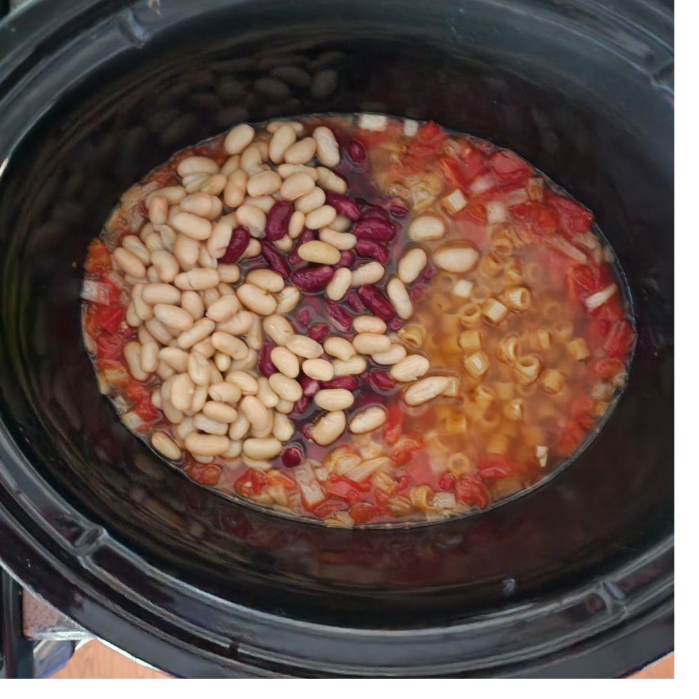 step 4 pasta fagioli with beans and pasta added