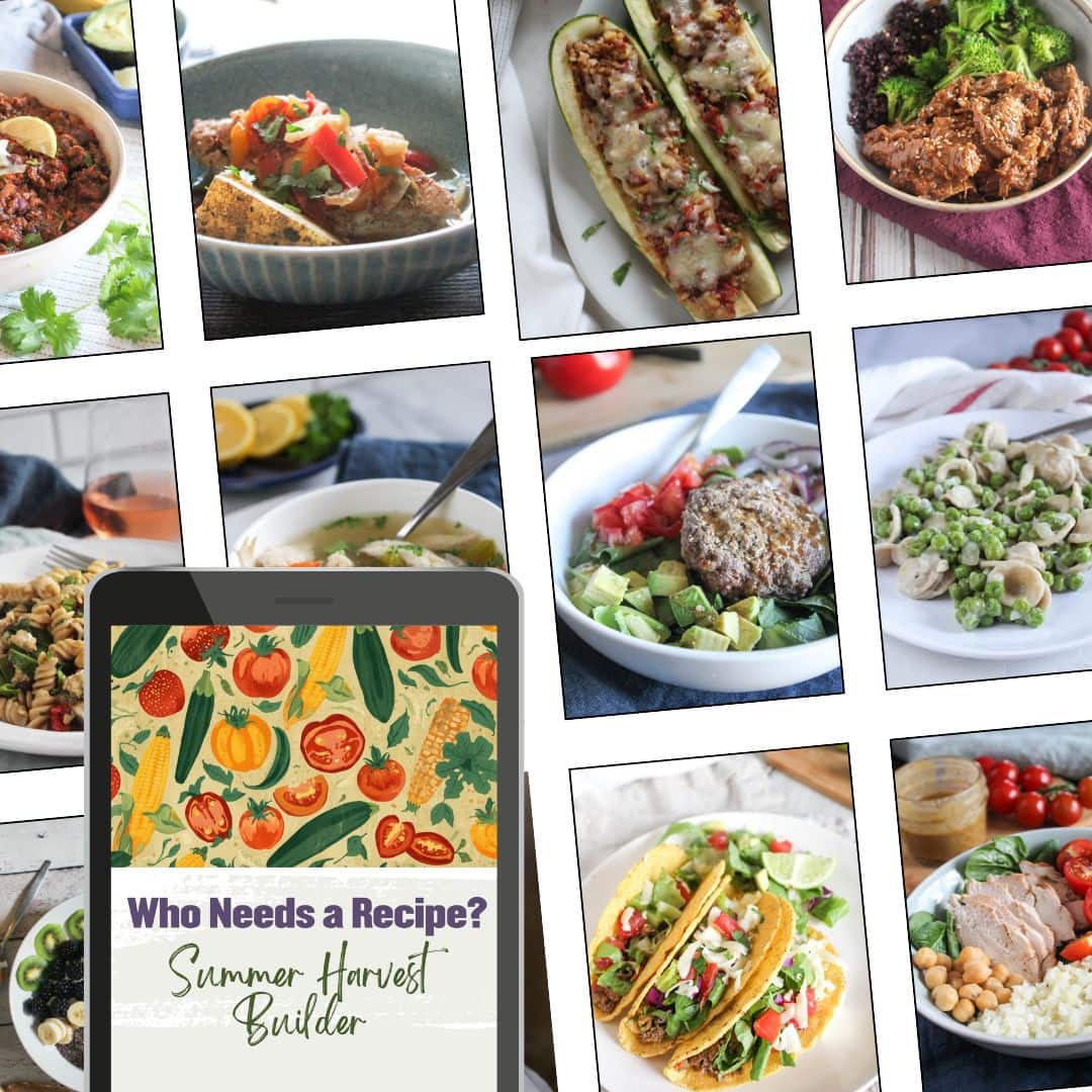 mock up of a cover of summer harvest builder with a collage of recipes from the builder
