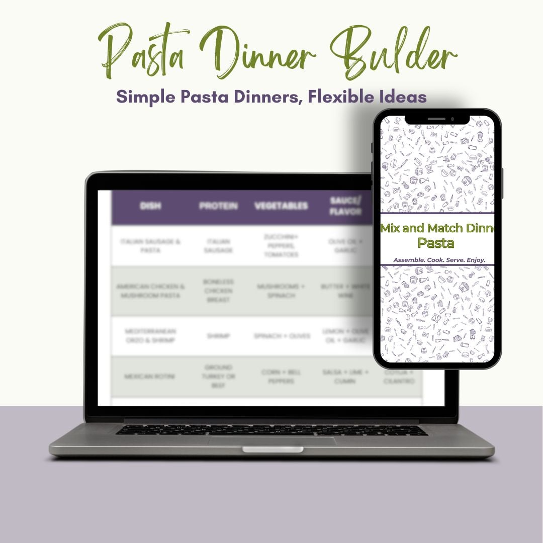 a picture of mix and match free dinners cover page and grid to show reader the product