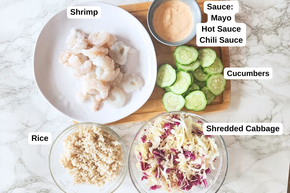 the ingredients needed to make bang bang shrimp