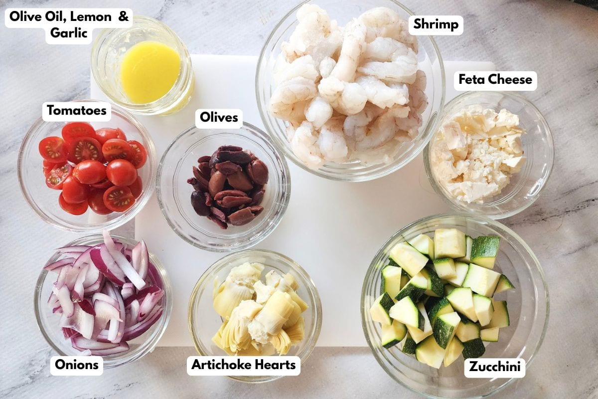 a picture of the ingredients needed to make sheet pan shrimp
